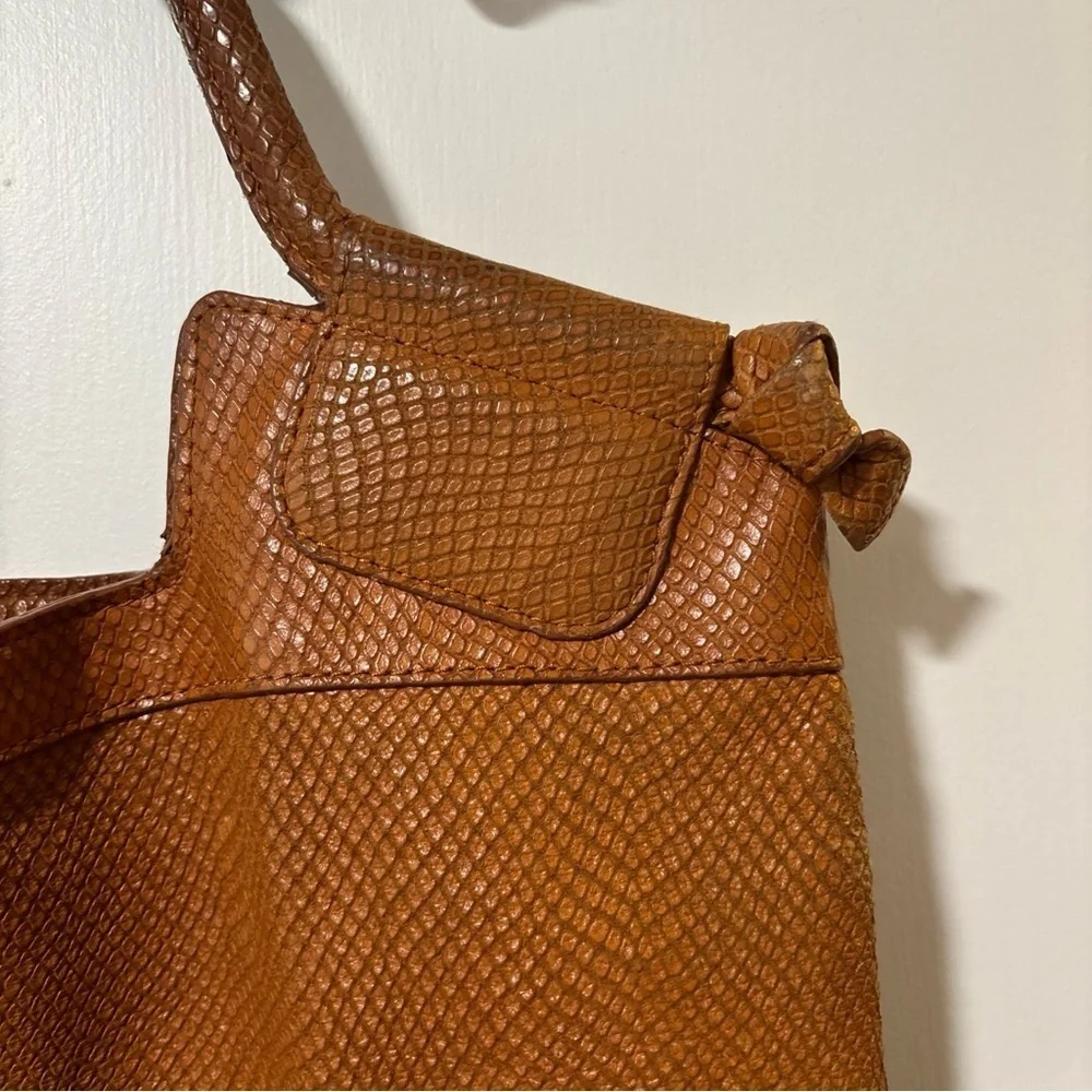 FOLEY + CORINNA City Tote Handbag Croc Embossed Leather Mid Shoulder Bag Brown